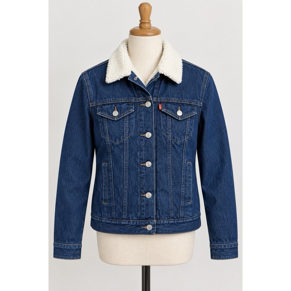 Retail $75 Levi’s Original Sherpa Trucker Jacket Women’s S Dark Wash Denim Coat